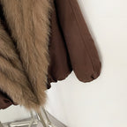 Detail shot of elastic bubble cuffs on fox fur duck down coat