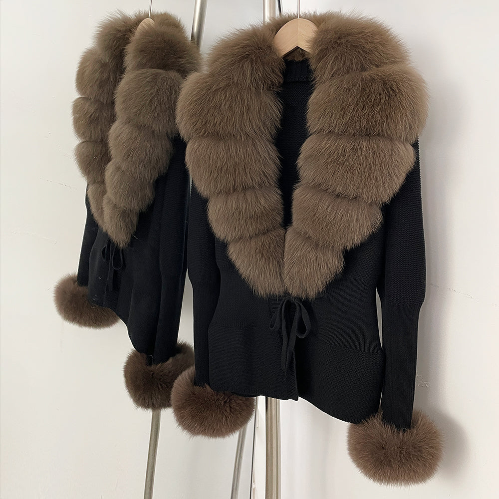 OFTBUY New Autumn Winter Knit Cardigan Women Fashion Warm Clothes with Real Fox Fur Luxury Natural Fur Sweater Jacket Female