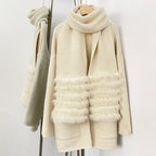 OFTBUY Elegant Cardigan Sweater New Women's Knit Coat with Real Fox Fur Loose Fit Pockets Warm Winter Fashion Cardigan Female