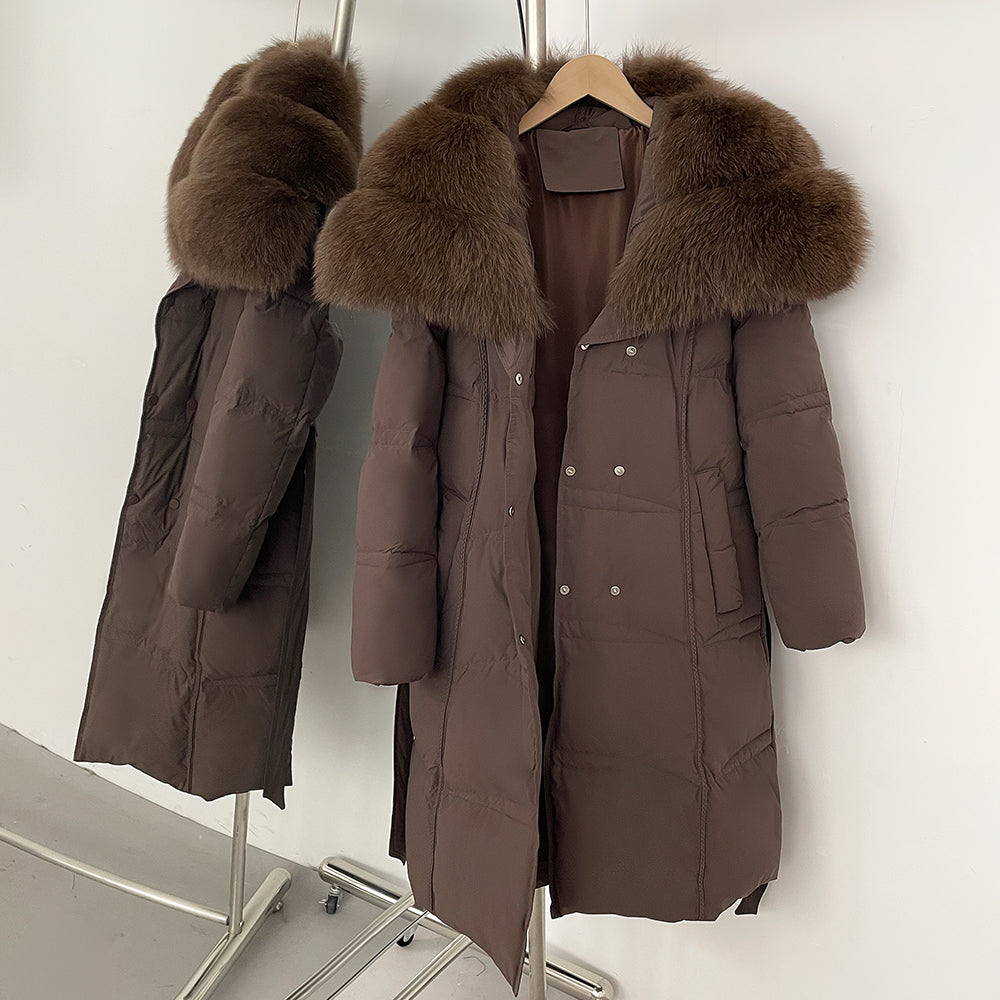 OFTBUY New Winter Thickened Clothes Women Long Big Natural Fox Fur Puffer Coat Female Real Fox Fur Fluffy White Duck Down Jacket