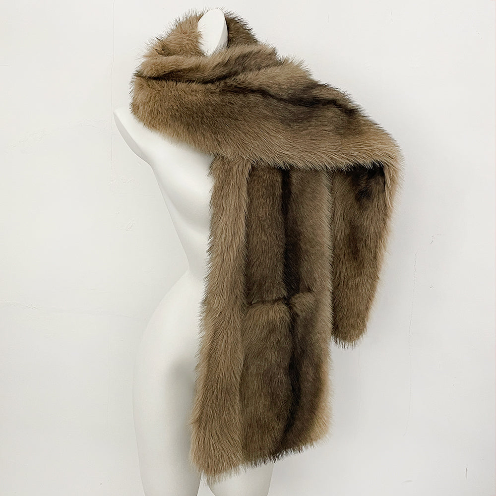OFTBUY Luxury Long-Line Faux Fur Gilet - Premium Vegan Fox Fur Sleeveless Overcoat with Oversized Shawl Collar