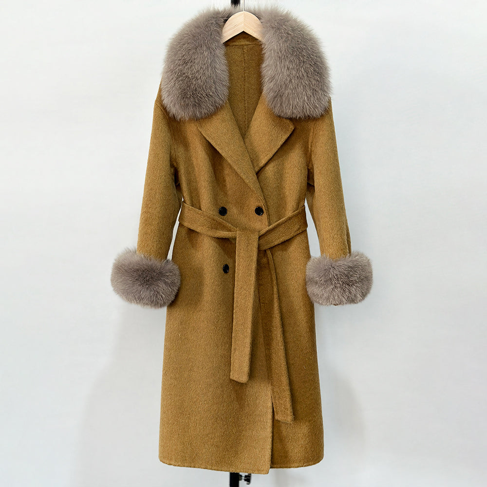 OFTBUY Wholesale New Autumn Winter Clothes Women Real Fox Fur 100% Wool Coat Female Fashion Warm Long Natural Fur Woolen Jacket