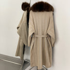 OFTBUY 2025 New Women's Knit Coat with Full Real Fox Fur Trim Belted Warm Winter Elegant Fashion Outerwear Female Long Sweater