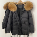 OFTBUY Hooded Real Fox Fur Down Coat Female New Autumn Winter Top Clothes Women Thickened Warm Natural Fur Fluffy Puffer Jacket