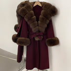 OFTBUY New Autumn Winter Warm Woolen Clothes Women Long Sleeves Cashmere Woolen Jacket Luxury Real Fox Fur 100% Wool Coat Female