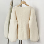 OFTBUY New Spring Winter Real Fox Fur Cardigan Clothing Women 3D Flowers Kint Sweater Coat Female Loose V-neck Knitwear Jacket
