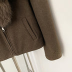 OFTBUY Women's Faux Fur Collar Knit Zip Up Jacket Brown Loose Warm Winter Sweater Coat Female Fashion Casual Cardigan Outerwear