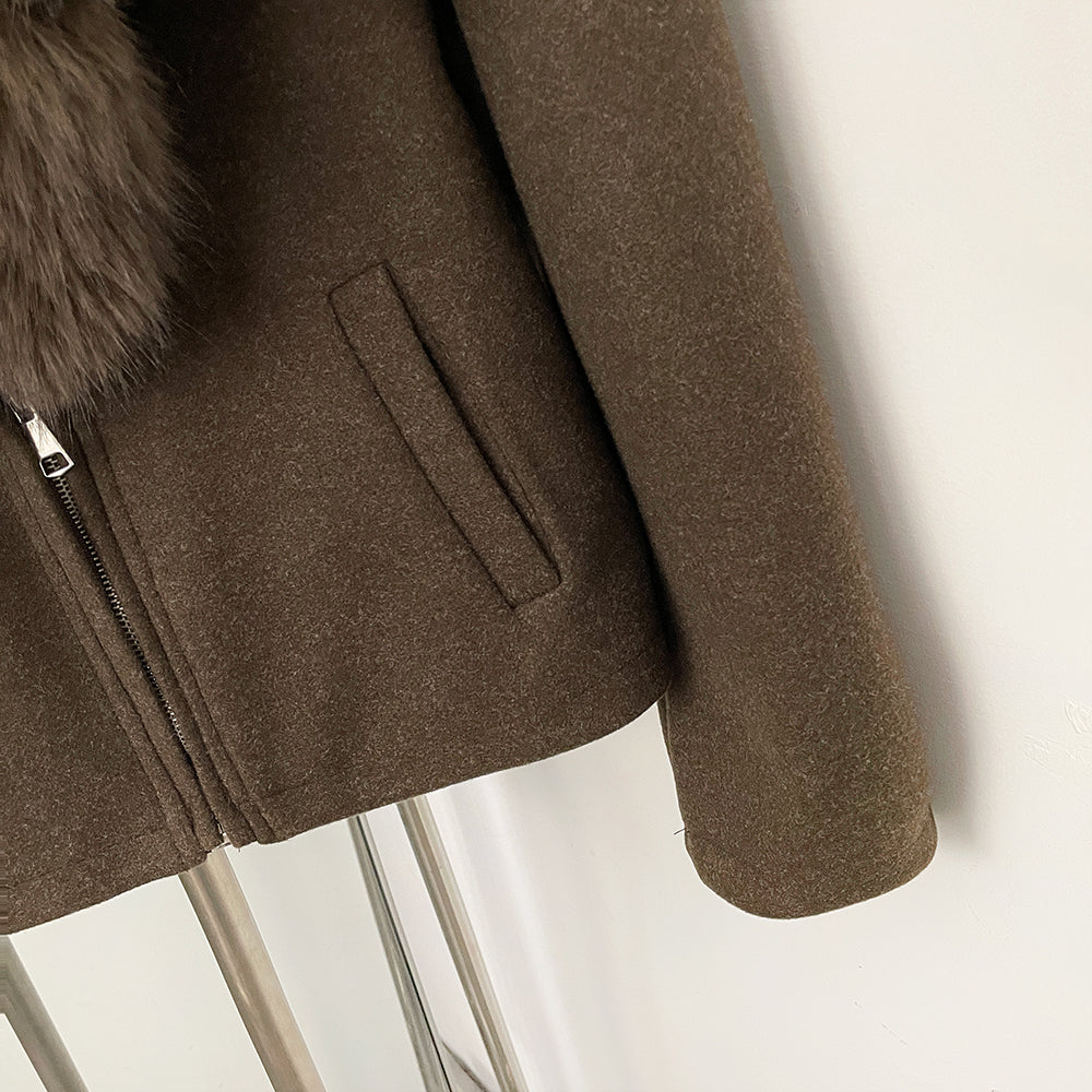 OFTBUY Women's Faux Fur Collar Knit Zip Up Jacket Brown Loose Warm Winter Sweater Coat Female Fashion Casual Cardigan Outerwear