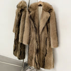 OFTBUY Luxury Long-Line Notch Lapel Faux Fur Coat - Elegant Winter Vegan Fur Overcoat