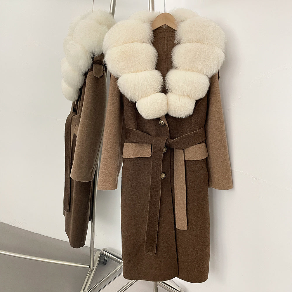 OFTBUY New Fashion Fur Cuff Winter Clothes Women Real Fox Fur Collar Woolen Coat Female Warm Double-faced Cashmere Wool Jacket