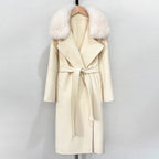 OFTBUY New Autumn Winter Long Clothing Women Fashion Warm Wool Coat with Real Fox Fur Collar Belt Elegant Woolen Jcacket Female