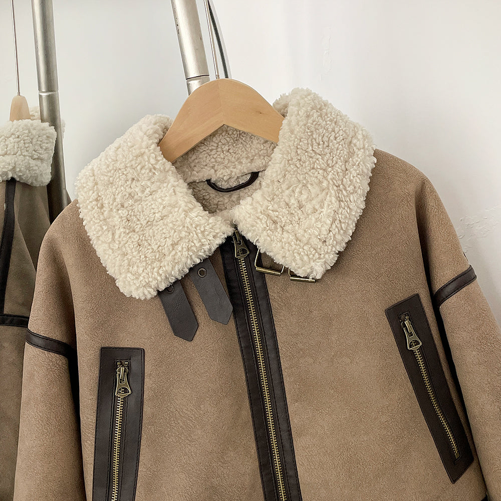 OFTBUY New Winter Clothing Woman's Fashion Thick Warm Faux Fur Shearling Jacket Coat Vintage Long Sleeve Belt Hem Jacket Female