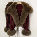 OFTBUY New Autumn Winter Knit Clothing Female Women's Short Cardigan with Big Real Fox Fur Collar Natural Fur Warm Sweater Lady