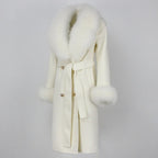 OFTBUY Winter Jacket Women Long Natural Wool Blends Cashmere Real Fur Coat Double Breasted Belt Warm Streetwear New Fashion