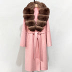 OFTBUY New Autumn Winter Top Clothes Female Long Big Real Fox Fur Collar Woolen Jacket Women Fashion Warm Cashmere Wool Coat