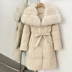 OFTBUY New Winter Thickened Clothes Women Long Big Natural Fox Fur Puffer Coat Female Real Fox Fur Fluffy White Duck Down Jacket