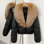 OFTBUY New Puffer Jacket Women with Large Natural Fox Fur Collar Short Fluffy Thick Parkas Female 90% White Duck Down Coat Lady