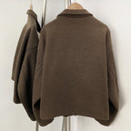 OFTBUY New Women's Brown Knit Zip Up Jacket Lapel Collar Casual Sweater Coat Female Loose Warm Autumn Winter Cardigan Outerwear