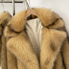 OFTBUY Luxury Oversized Lapel Faux Fur Jacket - Premium Vegan Fur Short Coat for Winter Glamour