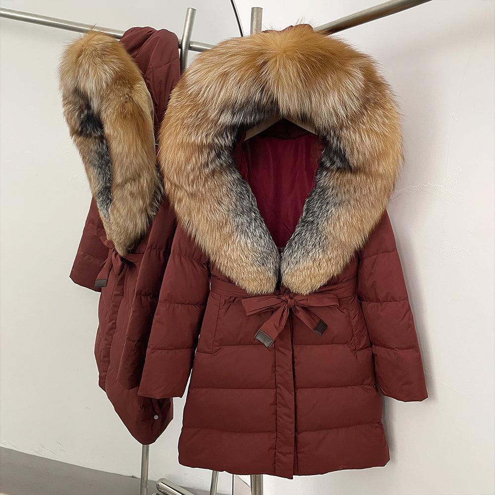 OFTBUY New Winter Genuine Fox Fur Hooded Puffer Coat Women Women's White Duck Down Jacket Outerwear Female Fashion Parkas