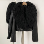 OFTBUY New Autumn Winter Clothes Women Fashion Warm Short Faux Leather Jacket Female Luxury Real Mongolia Sheep Fur Collar Coat