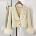 OFTBUY V-neck Single Breasted Woolen Jacket Short Real Fox Fur Wool Coat Women New Fashion Autumn Winter Top Clothes Female