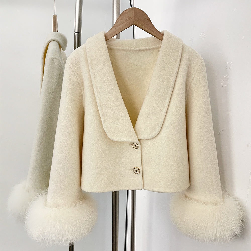 OFTBUY V-neck Single Breasted Woolen Jacket Short Real Fox Fur Wool Coat Women New Fashion Autumn Winter Top Clothes Female