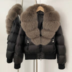 OFTBUY Real Fox Fur Collar Puffer Jacket Female New Winter Top Fluffy Clothing Thick Warm Natural Fur White Duck Down Coat Women