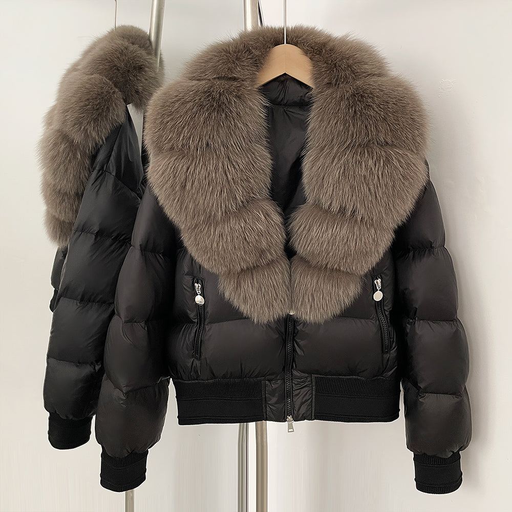 OFTBUY Real Fox Fur Collar Puffer Jacket Female New Winter Top Fluffy Clothing Thick Warm Natural Fur White Duck Down Coat Women