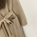 OFTBUY New Women's Knit Coat with Large Real Fox Fur Collar Belted Cardigan Female Winter Elegant Outerwear Warm Long Coat Lady