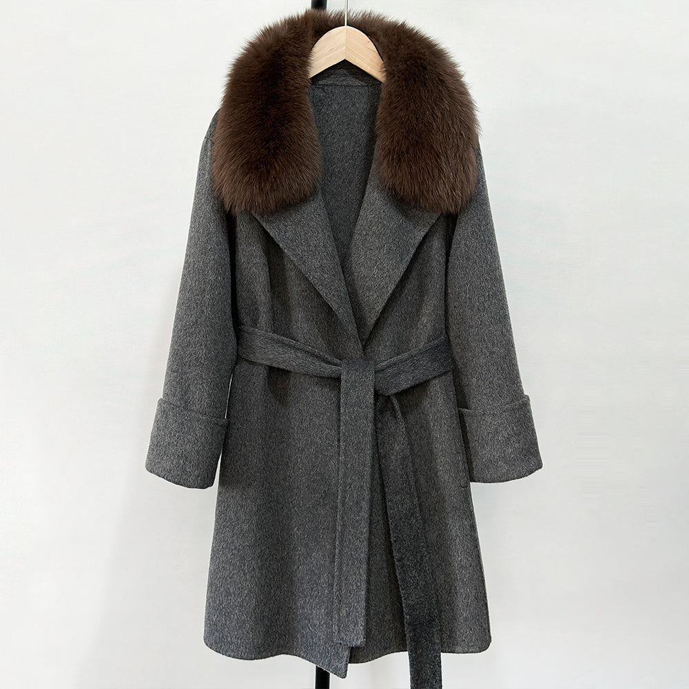 OFTBUY Fashion Female Luxury Cashmere Wool Jacket Autumn Winter Warm Natural Fox Fur Collar Women's Woolen Blends Coat