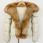 OFTBUY Ultra-Luxury 90% Duck Down Puffer Jacket with Oversized Real Fox & Raccoon Fur Collar