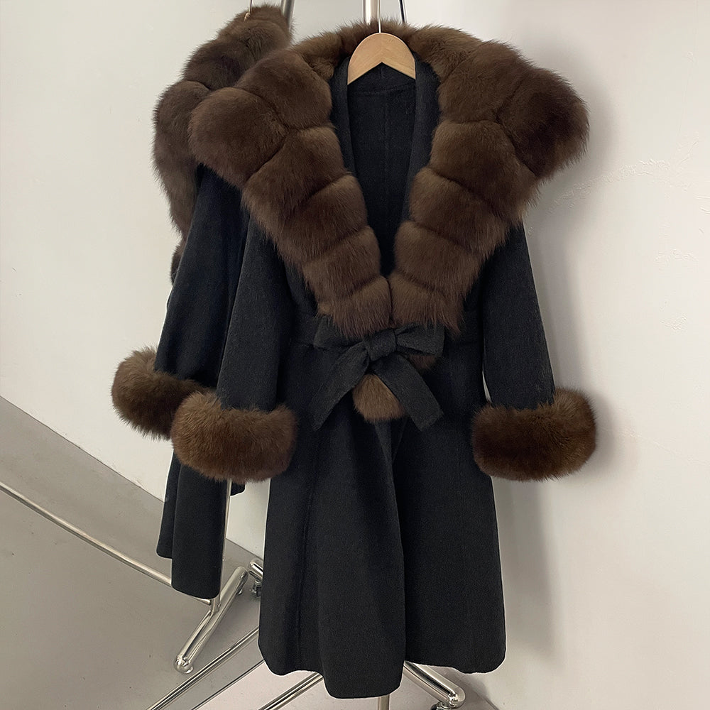 OFTBUY New Autumn Winter Warm Woolen Clothes Women Long Sleeves Cashmere Woolen Jacket Luxury Real Fox Fur 100% Wool Coat Female