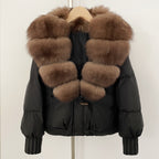 OFTBUY Luxury 90% Duck Down Puffer Jacket with Oversized Real Fox Fur Collar - Short Tiered Winter Coat