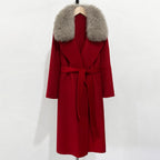 OFTBUY New Autumn Winter Long Clothing Women Fashion Warm Wool Coat with Real Fox Fur Collar Belt Elegant Woolen Jcacket Female