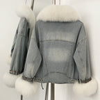OFTBUY New Autumn Winter Clothes Female Real Fox Fur Goose Down Inner Lid Denim Jacket Women Thick Warm Fur Puffer Jacket Lady