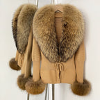 OFTBUY New Autumn Winter Knit Cardigan Women Fashion Warm Clothes with Real Fox Fur Luxury Natural Fur Sweater Jacket Female
