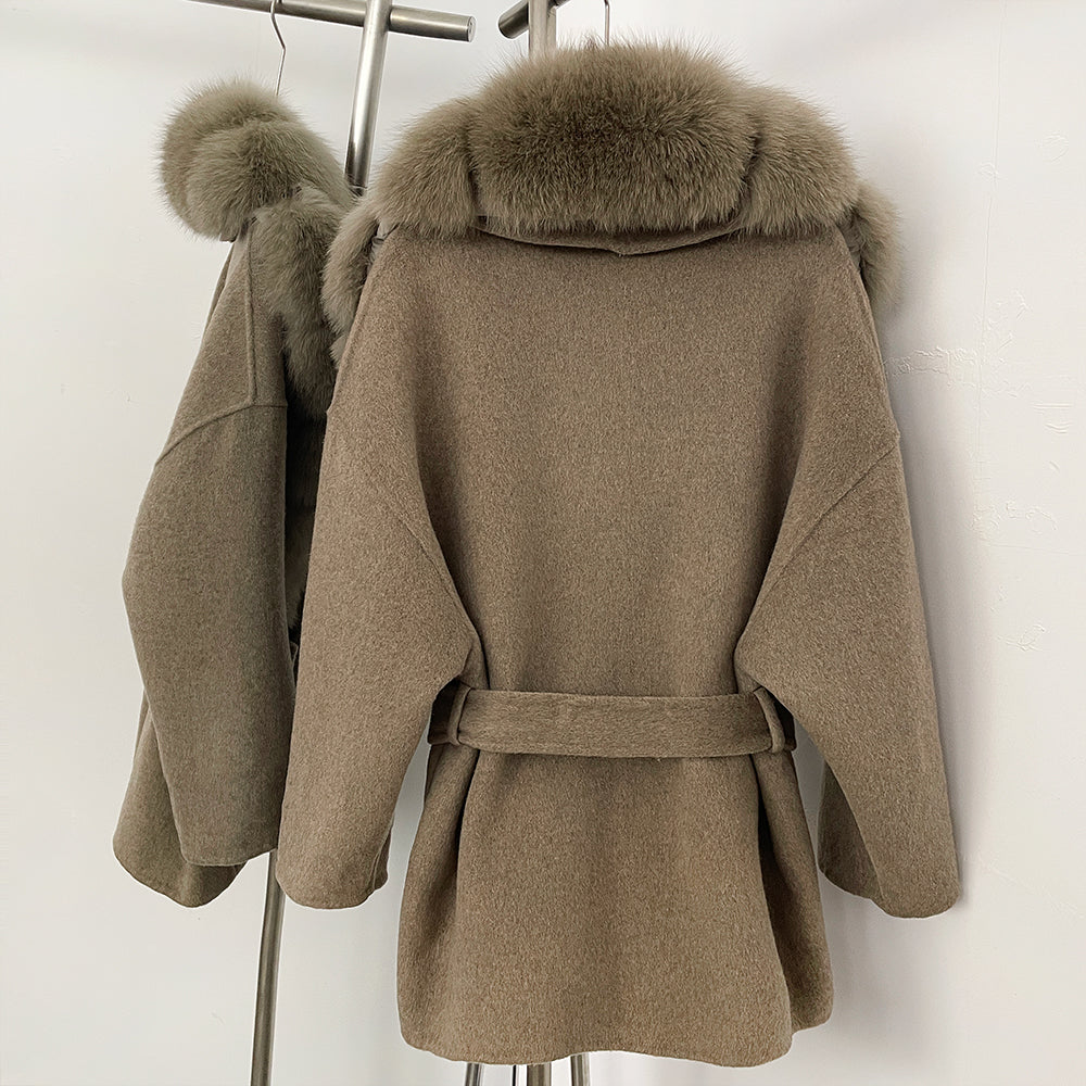 OFTBUY New Autumn Winter Top Clothes Women Luxury Natural Fox Fur Woolen Jacket Female Thick Warm Real Fur Cashmere Wool Coat