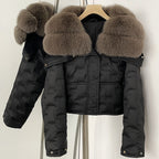 OFTBUY Thickened Warm Fluffy Real Fox Fur Puffer Jacket Women Short Long Sleeve White Duck Down Coat Female New Winter Clothing
