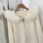 OFTBUY Natural Fur Knitted Sweater Jacket Hooded Real Fox Fur Cardigan Coat Women New Autumn Winter Zipper Warm Clothes Female