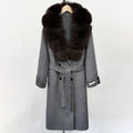 OFTBUY Winter Jacket Women Woolen Blends Coat Natural Real Fox Fur Collar Belt Loose Outerwear Casual Outerwear Streetwear