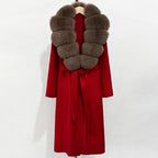 OFTBUY New Autumn Winter Top Clothes Female Long Big Real Fox Fur Collar Woolen Jacket Women Fashion Warm Cashmere Wool Coat