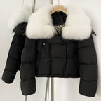 OFTBUY New Short Winter Clothing Women Thickened Warm Fluffy Raccoon Fur Puffer Jacket Female Real Fox Fur Collar Down Coat