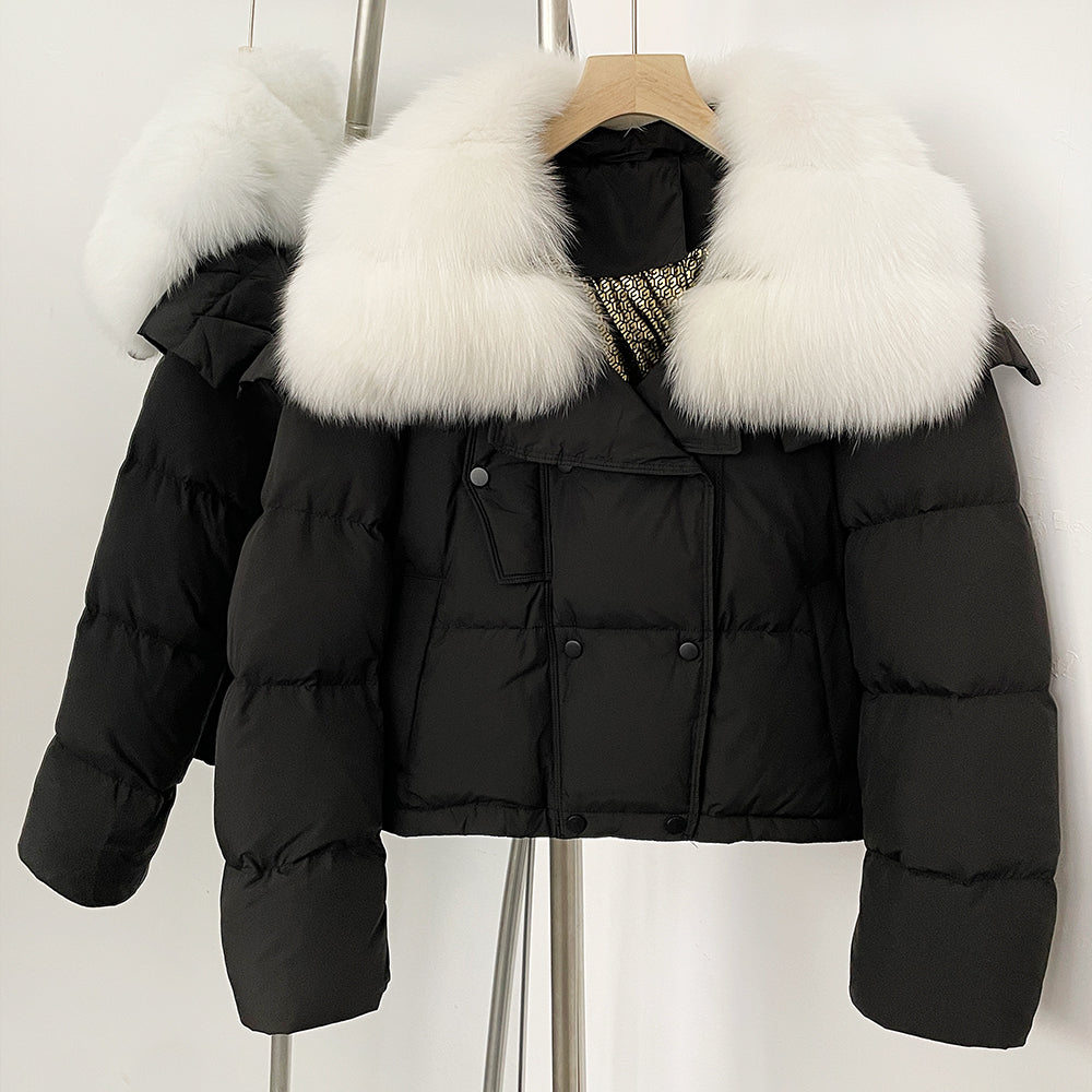 OFTBUY New Short Winter Clothing Women Thickened Warm Fluffy Raccoon Fur Puffer Jacket Female Real Fox Fur Collar Down Coat