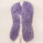 OFTBUY Solid Deep V-Neck Backless Bandage Sleeveless Jackets Fluffy Luxury Real Mongolian Fur Halter Vests Women Outerwear Coat