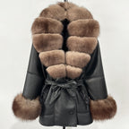 OFTBUY Large Natural Fox Fur Women Faux Leather Jacket Autumn Winter Fashion Ladies Warm Retor Faux Lamb Fur Coat Outwear