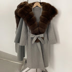 OFTBUY Long Belt Real Fur Wool Coat Female New Autumn Winter Warm Clothes Women Natural Fox Fur Collar Cashmere Woolen Jacket