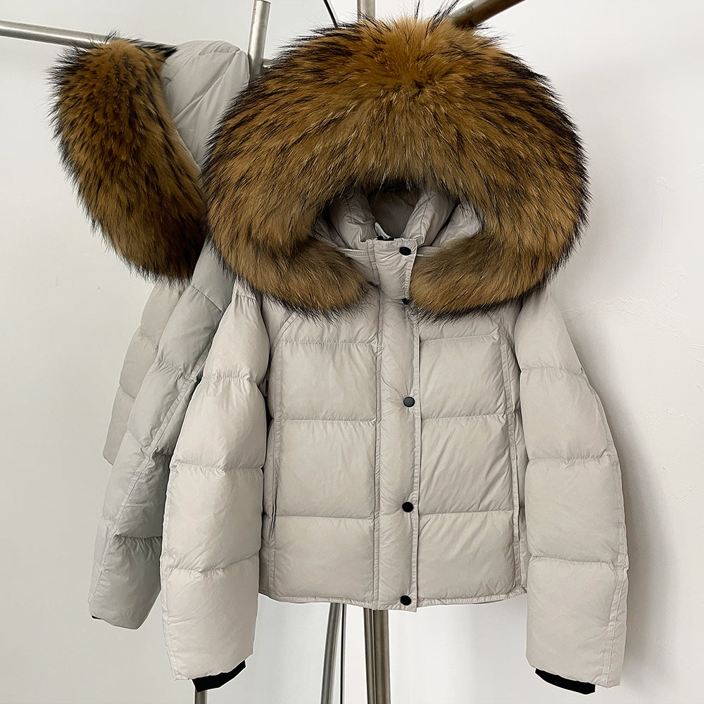 OFTBUY New Autumn Winter Top Clothing Women Tnickened Warm Fluffy Puffer Jacket Femlae Hooded Real Fox Fur Collar Down Caot
