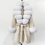 OFTBUY New Autumn Winter Top Clothes Women Belt Natural Fur Wool Coat Female Fashion Warm Woolen Jacket with Real Fox Fur Collar
