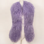 OFTBUY Solid Deep V-Neck Backless Bandage Sleeveless Jackets Fluffy Luxury Real Mongolian Fur Halter Vests Women Outerwear Coat